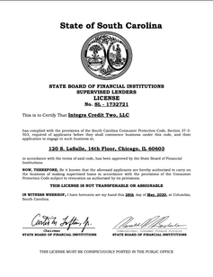 Integra Credit Consumer Credit Notification South Carolina