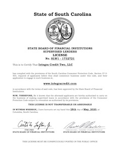 Integra Credit Consumer Credit Notification South Carolina