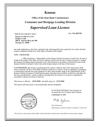Integra Credit License Kansas