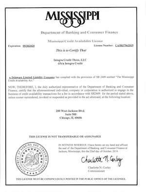 Integra Credit License Mississippi