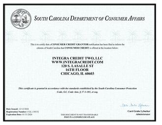 Integra Credit License South Carolina Two