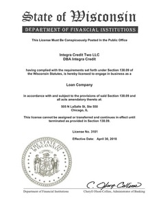 Integra Credit License Wisconsin