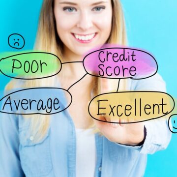 Credit Score Concept With Young Woman On Blue Background