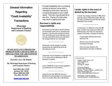 Mississippi Credit Availability Pamphlet
